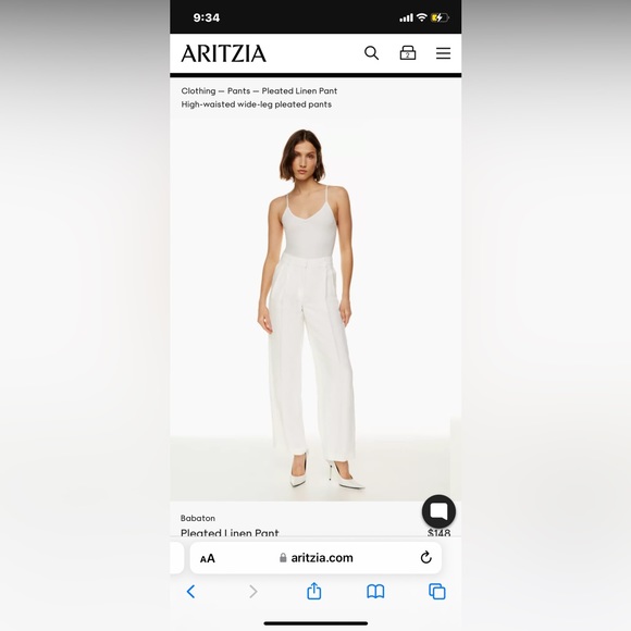 WHITE ARITZIA LINEN PANTS - Picture 2 of 2